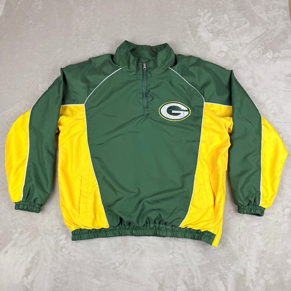 NFL Green Bay Packers Windbreaker Jacket Mens XL Green Yellow Lined 1/4 Zip